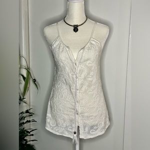 **Laffaire Woman"s Sleeveless Boho Paisley Top Size Small Light Cream